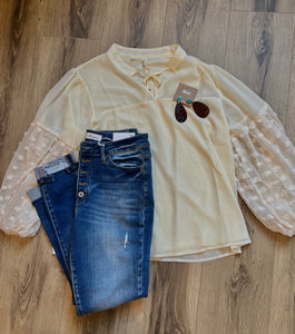 Polka Dot Sleeve Cream Blouse