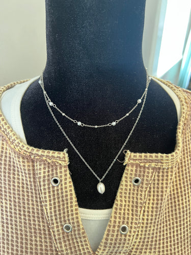 Silver Pearl Double Layered Necklace