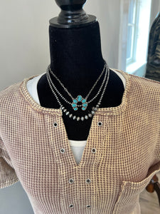 White and Turquoise Triple Layered Necklace