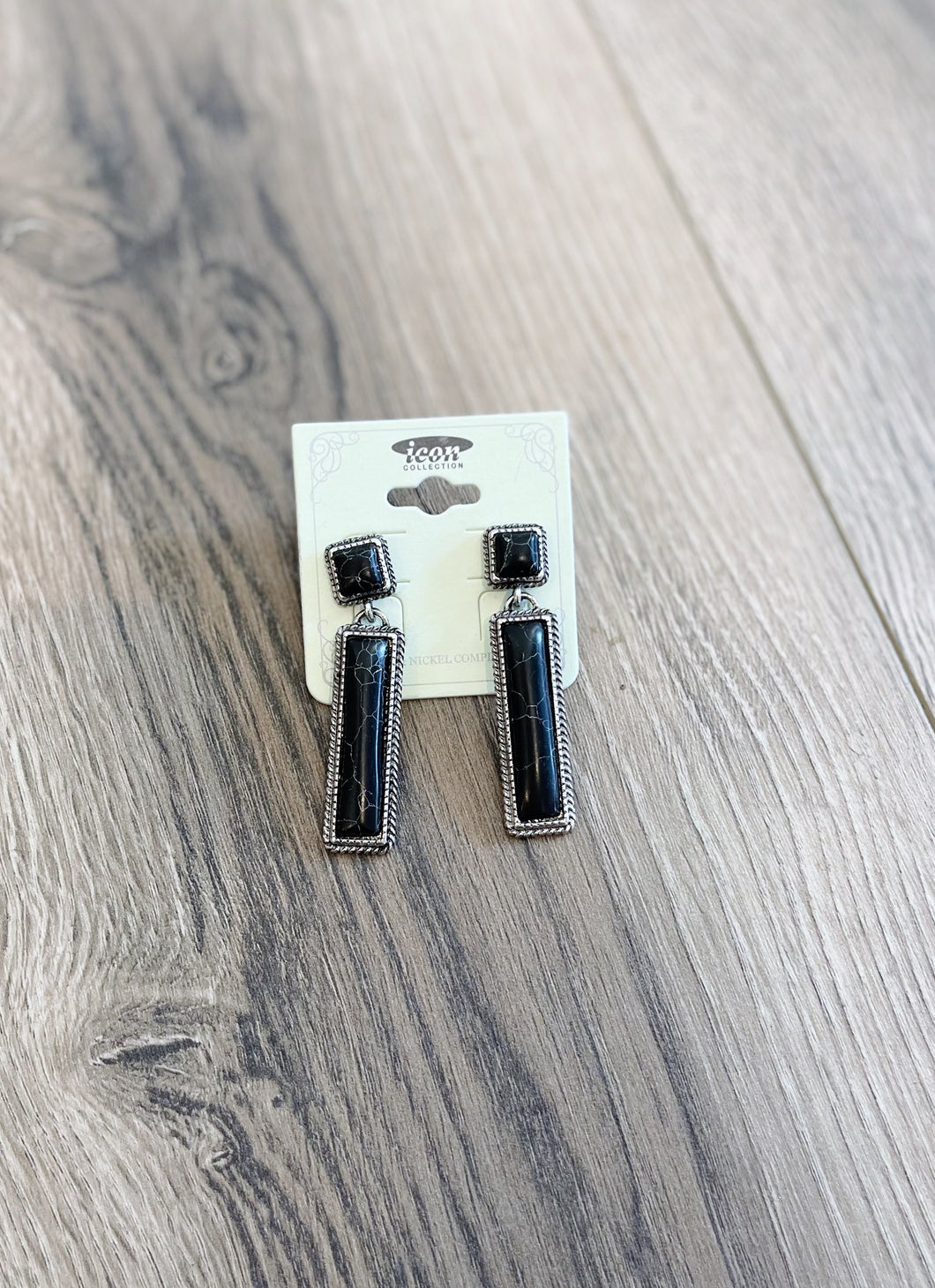 Black Rectangle Earrings