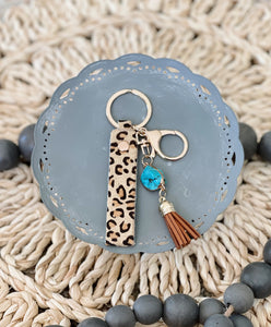 Turquoise Stone & Leopard Keychain