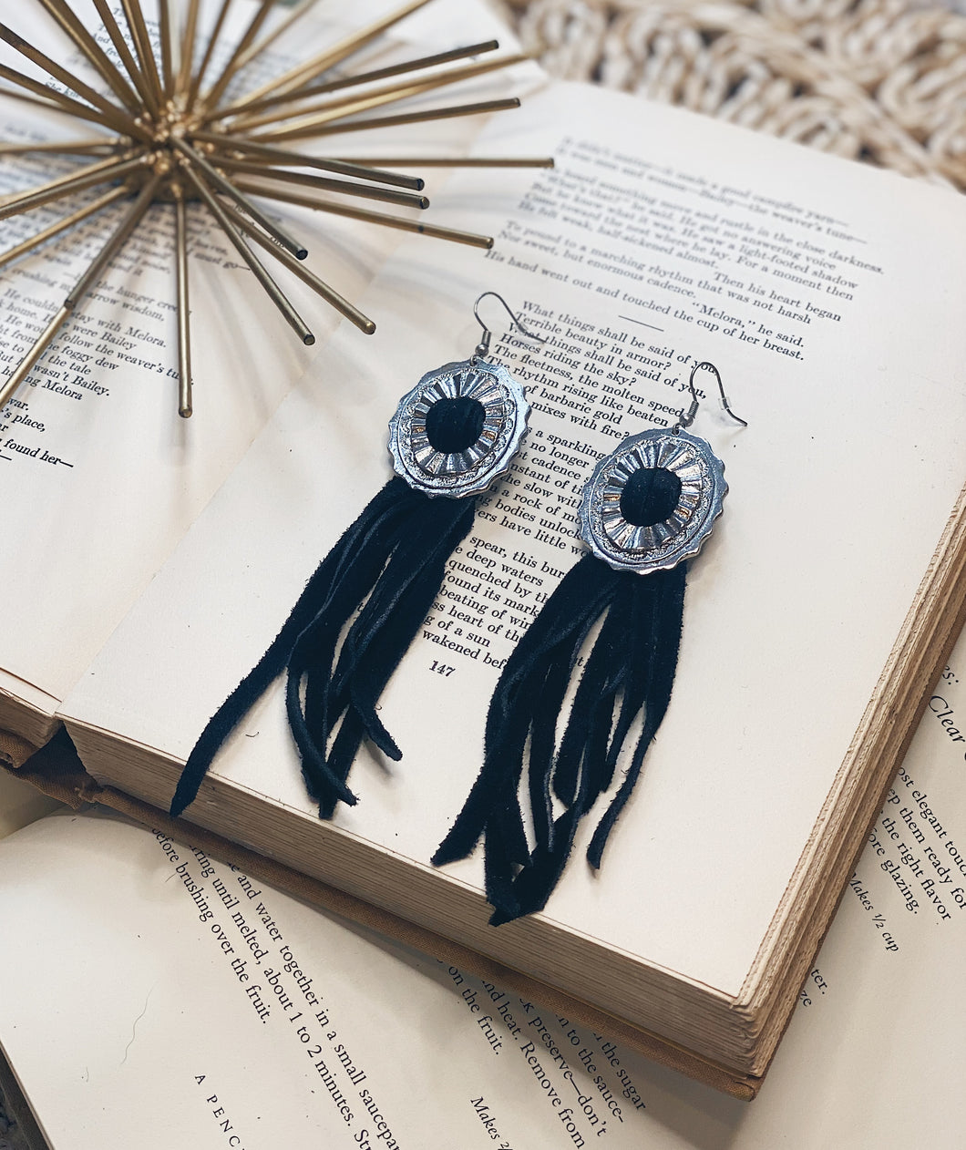 Black Concho Fringe Earrings