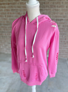 Distressed Drawstring Hoodie